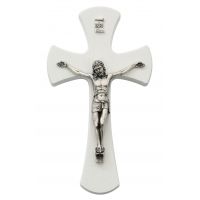 7 inch White Crucifix w/Silver Corpus
