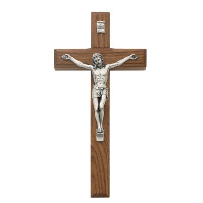 8 inch Beveled Walnut Wall Crucifix Silver Corpus - 735365477999 - 80-02