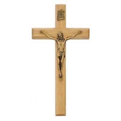 8in. Oak Crucifix w/Gold Plated Pewter Corpus 2pk - 735365509423 - 80-07