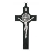 6 1/4 inch Black St. Benedict Wall Crucifix Silver Coin & Corpus