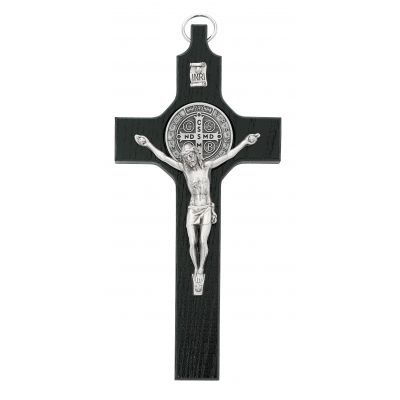 6 1/4 inch Black St. Benedict Wall Crucifix Silver Coin & Corpus - 735365020584 - 80-143