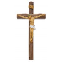 10 inch Carved Walnut Crucifix Resin