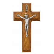 9 1/2" Walnut Stained Wood Crucifix Sick Call Set