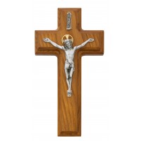 9 1/2" Walnut Stained Wood Crucifix Sick Call Set