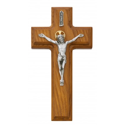 9 1/2" Walnut Stained Wood Crucifix Sick Call Set - 735365509096 - 80-178