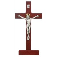 8 inch Cherry Stain Standing Crucifix
