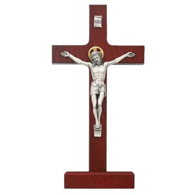8 inch Cherry Stain Standing Crucifix - 735365557295 - 80-58