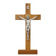 8 inch Walnut Stain Stand Crucifix