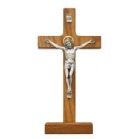 8 inch Walnut Stain Stand Crucifix