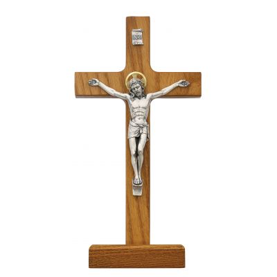 8 inch Walnut Stain Stand Crucifix - 735365557301 - 80-59