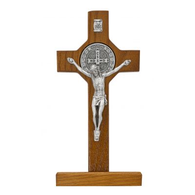 6 inch Walnut Standing St Benedict Crucifix - 735365573653 - 80-90