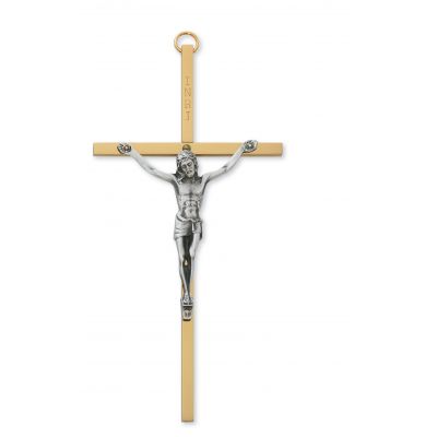 6 inch Brass Crucifix W/ Silver Corpus Gift Box Included 735365578276 - 80-95