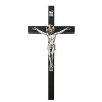 8 inch Black Crucifix Silver Corpus