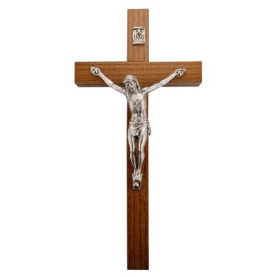 6 inch Walnut Crucifix Silver Corpus 735365583461 - 81-35