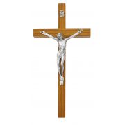 8 inch Walnut Crucifix Silver Corpus