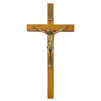 8 inch Walnut Crucifix Gold Corpus