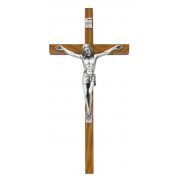 Light Stained Walnut Crucifix Silver Corpus 5 x 10 inch Bagged 2Pk