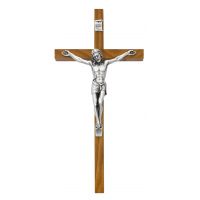 Light Stained Walnut Crucifix Silver Corpus 5 x 10 inch Bagged 2Pk