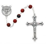7mm Holy Spirit Red/Black Rosary Silver Oxide Crucifix/Center