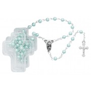 Blue Pearl Rosary In Cross Box