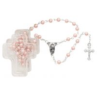 Pink Pearl Rosary In Cross Box
