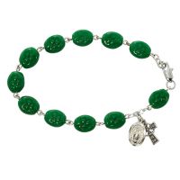 Green Shamrock Bracelet Sterling Silver Celtic Cross/Miraculous Medal