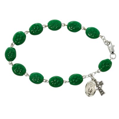 Green Shamrock Bracelet Sterling Silver Celtic Cross/Miraculous Medal - 735365189984 - 920L