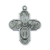 Antique Silver 4way Cross /20" Rhodium Plated Chain