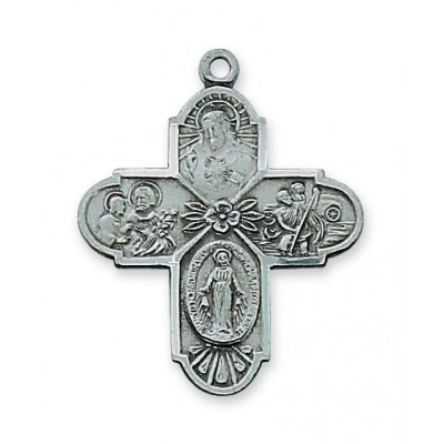 Antique Silver 4way Cross /20" Rhodium Plated Chain 735365603909 - AN2210-4