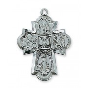 Antique Silver 4 Way Cross 24 inch Necklace Chain & Gift Box