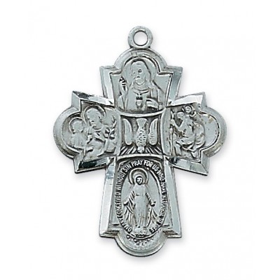 Antique Silver 4 Way Cross 24 inch Necklace Chain & Gift Box - 735365604234 - AN2410
