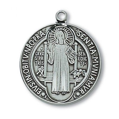 Antique Silver Saint Benedict w/24 inch Necklace Chain & Gift Box - 735365673919 - AN2514BN