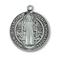 Pewter Saint Benedict Medal w/24 inch Silver Tone Chain