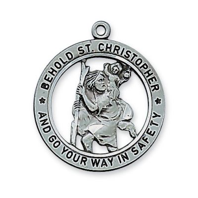 Antique Silver Behold Saint Christopher 24 Inch Necklace /Gift Box - 735365603923 - AN2514