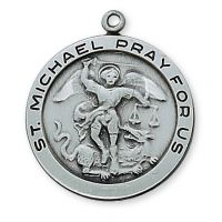 Antique Silver Pewter Saint Michael 24 inch Necklace Chain