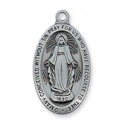 Antique Silver 1 x 1/2in. Miraculous Medal 18in. Necklace Chain