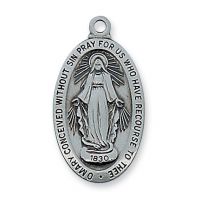 Antique Silver 1 x 1/2in. Miraculous Medal 18in. Necklace Chain 2Pk