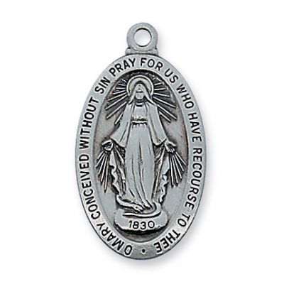 Antique Silver 1 x 1/2in. Miraculous Medal 18in. Necklace Chain 2Pk - 735365603985 - AN500MI