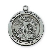 Antique Silver Pewter Saint Michael 18 inch Necklace Chain