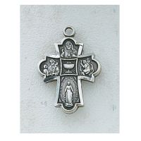 Antique Silver 4way Cross / 18" Rhodium Plated Chain