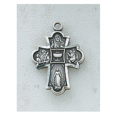 Antique Silver 4way Cross / 18" Rhodium Plated Chain 735365609383 - AN573