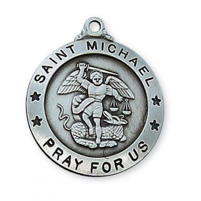 Antique Silver Saint Michael 24 inch Necklace Chain & Gift Box - 735365604111 - AN575MK