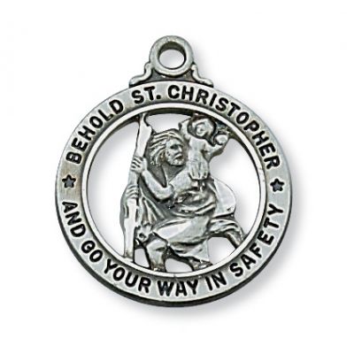 Antique Silver Saint Christopher 20 inch Necklace Chain / Gift Box - 735365604166 - AN604