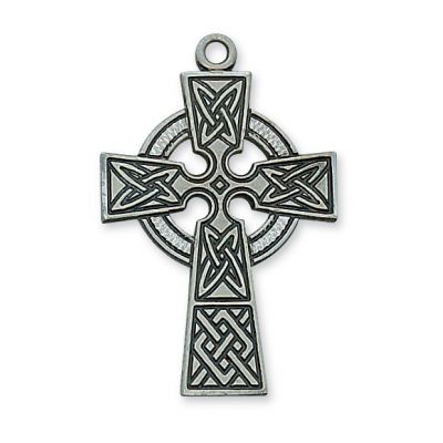 Antique Silver Celt Crucifix 24 inch Necklace Chain & Gift Box - 735365676316 - AN9031