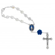 Crystal Auto Rosary w/Blue Rose