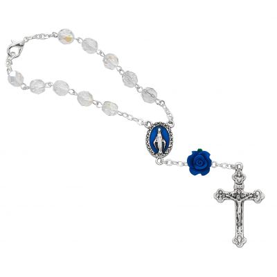 Crystal Auto Rosary w/Blue Rose 735365097289 - AR55C