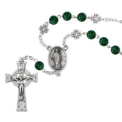 Green Square Glass Beads Irish Auto Rosary 735365500239 - AR69C