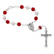 Red & White Divine Mercy Beads Auto Rosary