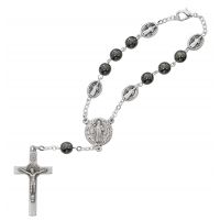 7mm Hematite Beads St. Benedict Auto Rosary