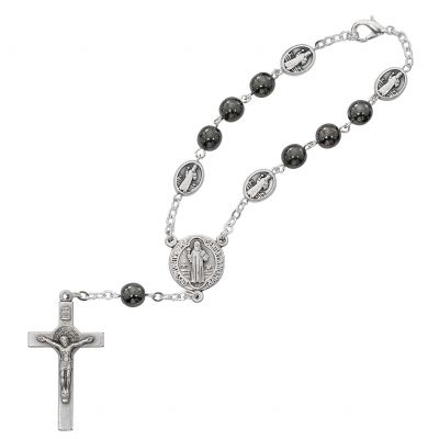 7mm Hematite Beads St. Benedict Auto Rosary 735365500208 - AR73C